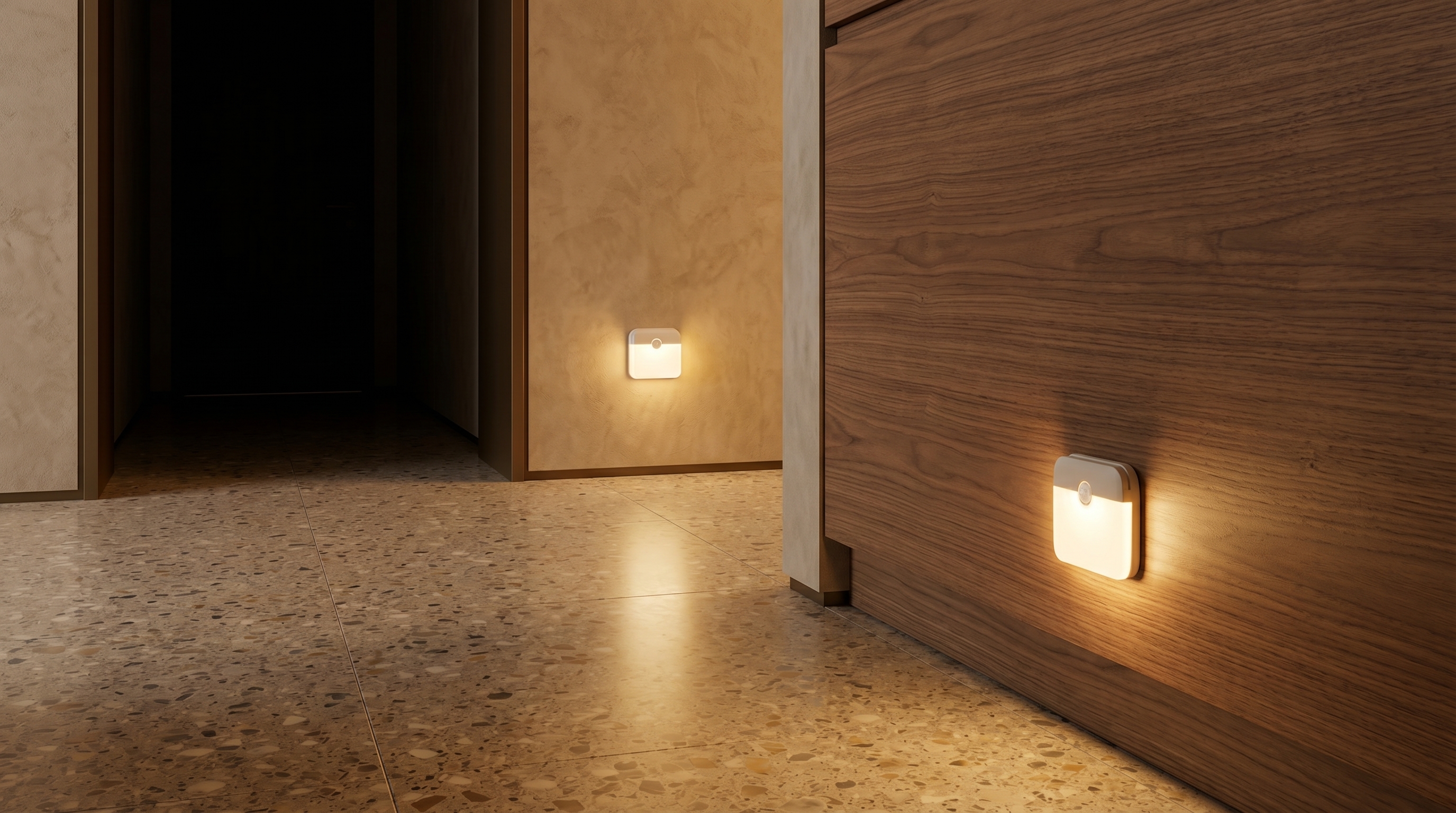 HD architectural hallway lighting showcasing intelligent wall-mounted sensor lights