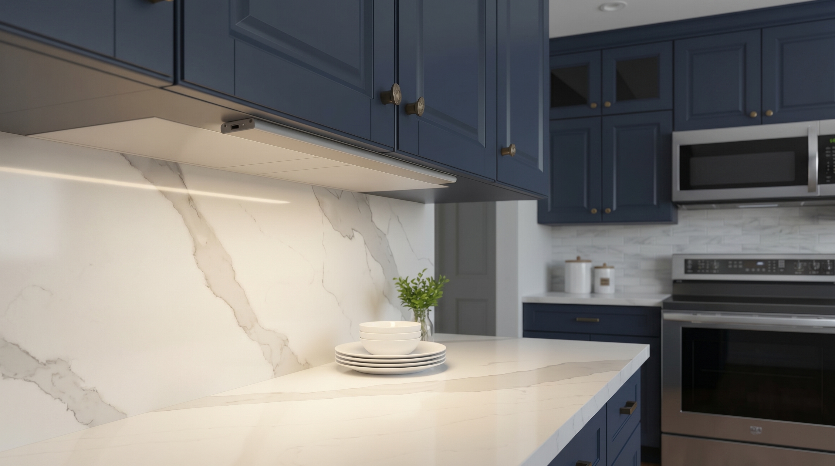 HD close-up of the pill-shaped light design in a modern kitchen setting